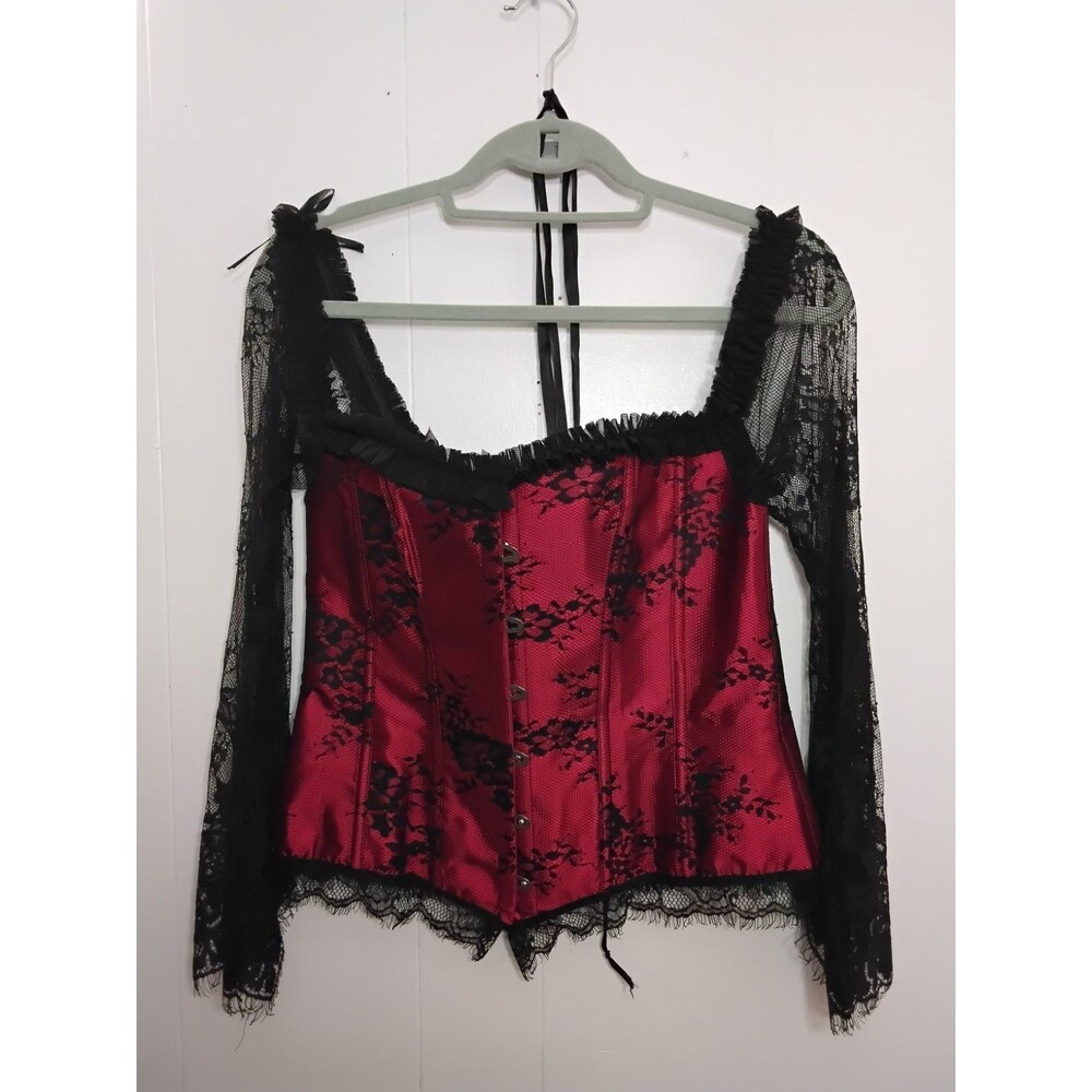 Red & Black Lace Ribbed Corset top Size 2X